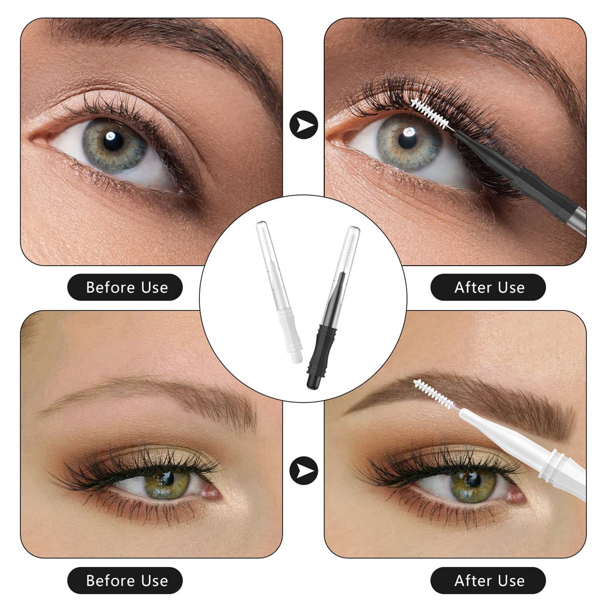 50 Pcs Micro Eyebrow Brush With Cap,Eyebrow Spoolie Brush Micro Eyebrow Lamination Brush 2 Size Multifunctional Micro Spooly Las