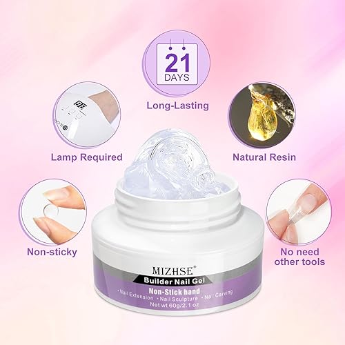 Mizhse Solid Builder Gel For Nails, 60G Large Capacity Clear Hard Gel For Nails 3D Sculpting Gel Non-Sticky Hand Carving Gel Uv