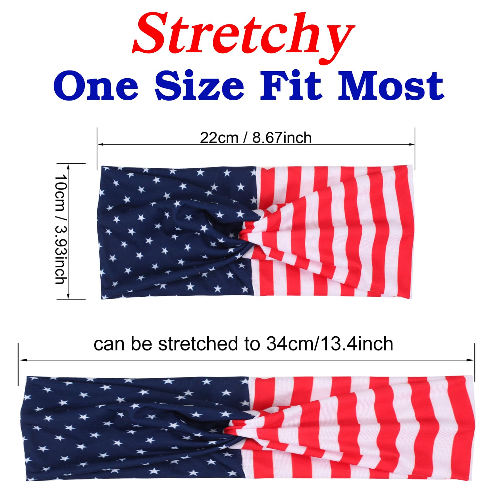American Flag Headbands for Women Girls USA Red White and Blue Headband Twist Patriotic Knotted Striped Star Hairbands Elastic 4