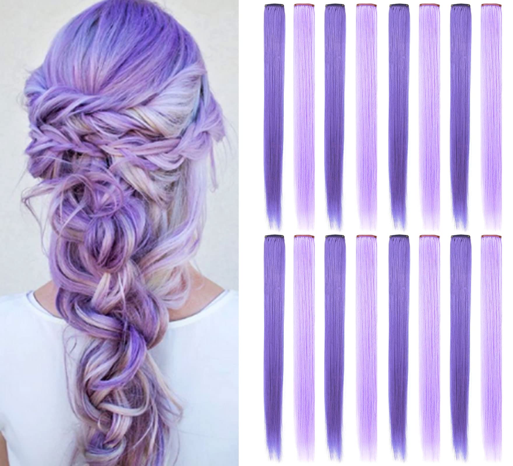SARARHY Colored Hair Extensions 21 inch Multicolors Party Highlights Straight Hair Extension Clip In/On For girls and Women Cost
