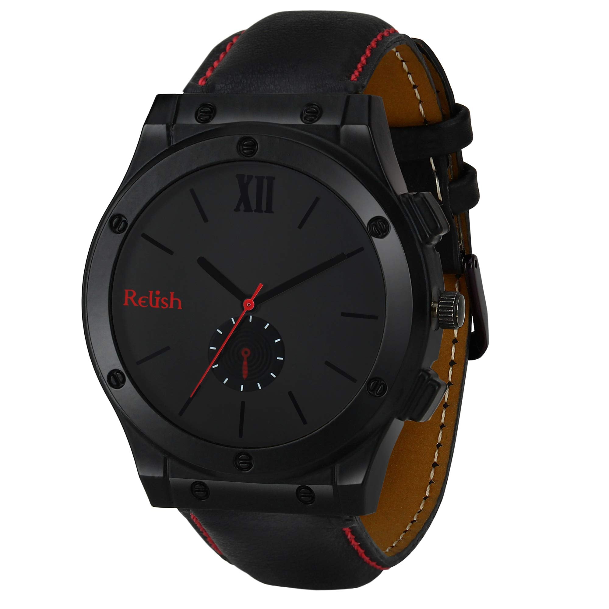 Relish Leather Analogue MenS Watch (Black Dial & Strap)