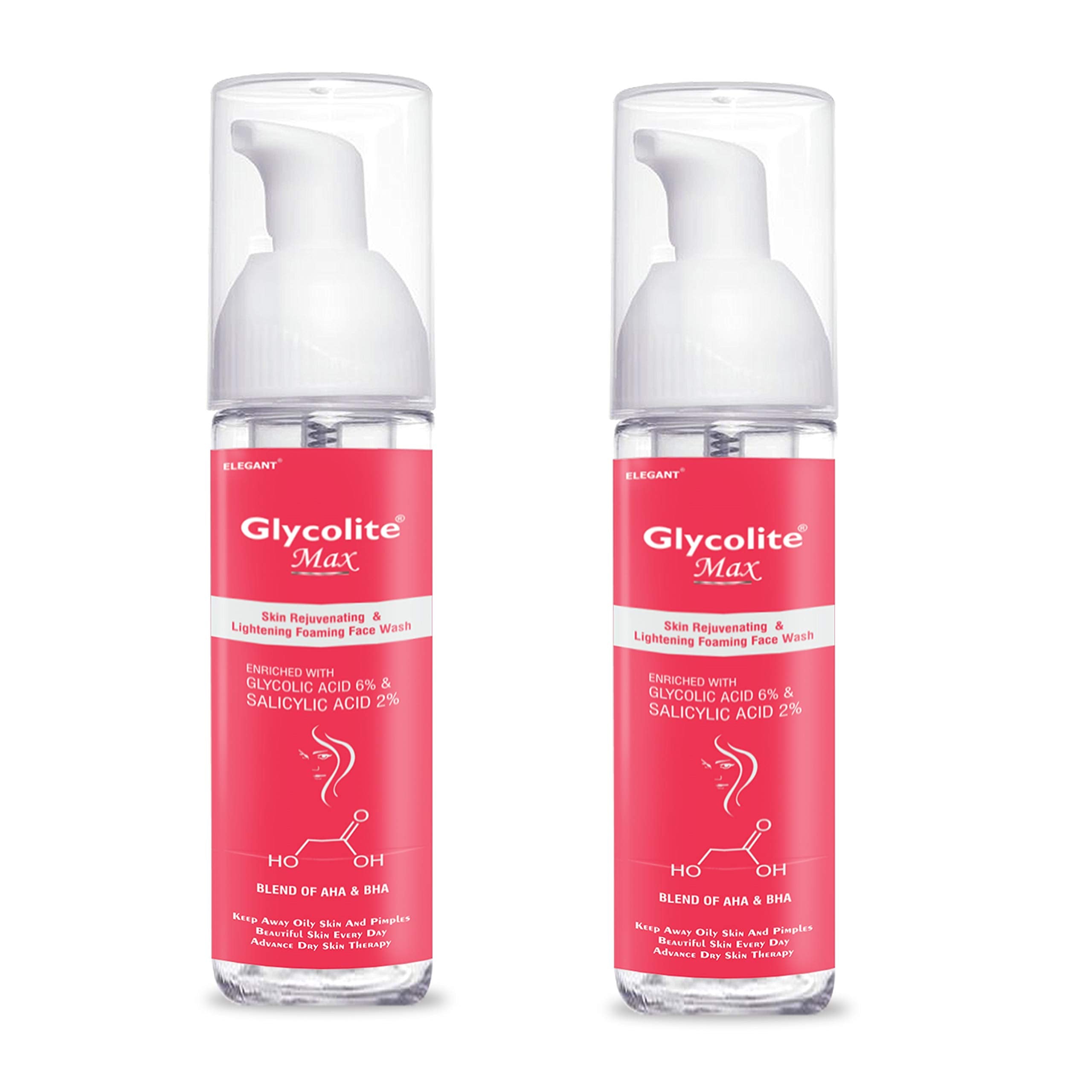 Glycolite Max Foaming Skin Lightening Face Wash 60Ml | Pack Of 2 | Glycolic Acid 6%, Aha & Bha | Skin Brightening, Minimize Pore