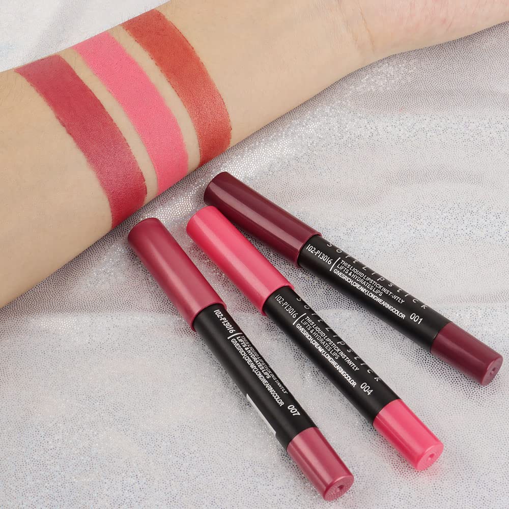 Evpct 3Pcs Light Natural Pink Metallic Matte Lip Liner Pencil Crayon And Lipstick Set Long Lasting Waterproof Dnm Matching Lipst