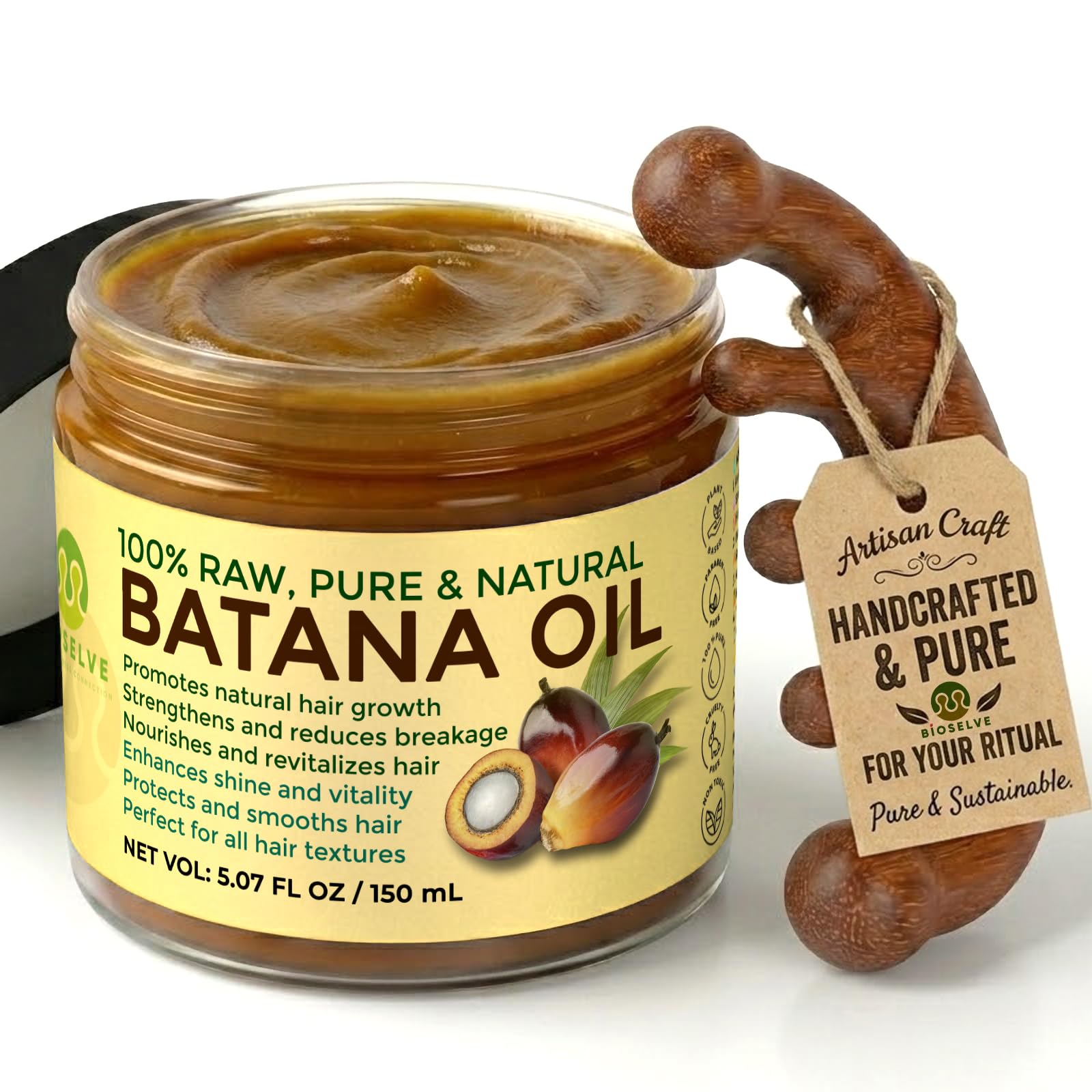 Bioselve Organic Raw Batana Oil Paste for Hair Growth & Deep Repair - 5.07oz - 100% Pure & Natural Revitalizing Treatment - Stre