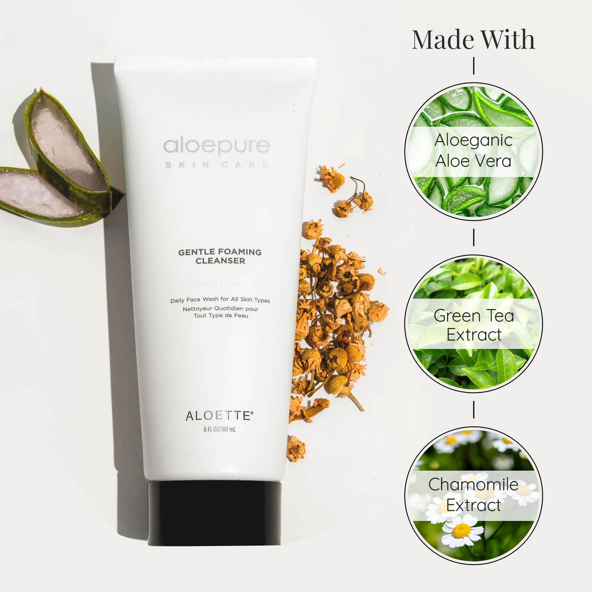 Aloette Gentle Foaming Facial Cleanser - Moisturizing Face Wash For Women & Men - Facewash Skin Cleanser Rejuvenates & Replenish