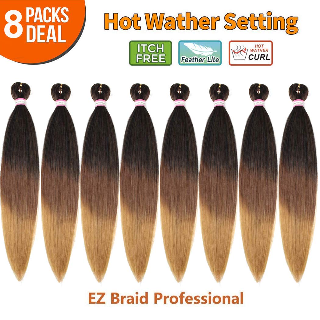 3 Tone Pre-stretched Braiding Hair Synthetic Braids Professional Hair Extensions for Braiding 20 Inch Yaki Texture Straight Ombr