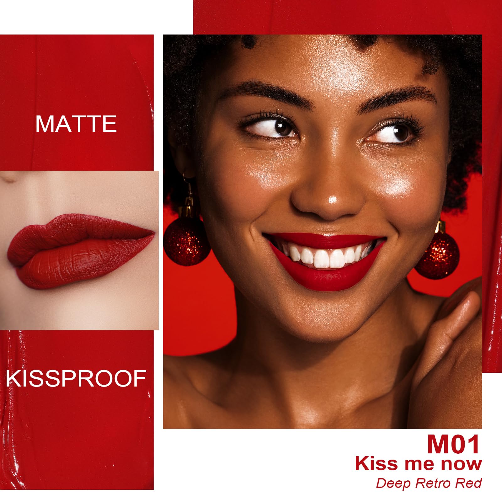 Oulac Matte Liquid Red Lipstick For Women, Deep Red Lip Gloss Creamy Matte Texture, Waterproof, Non-Stick Cup, Extra-Pigmented L