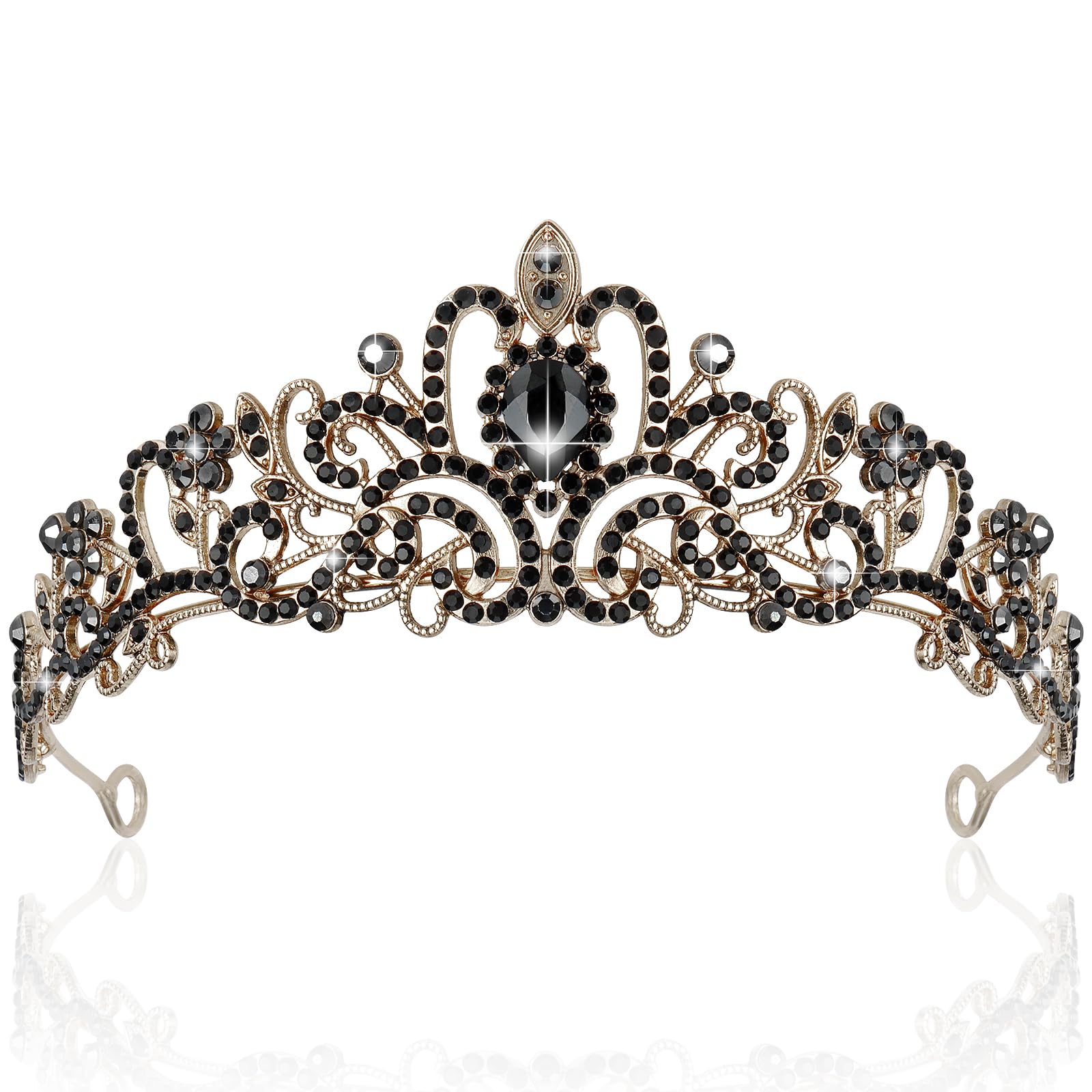 CIEHER Black Crown for Women Black Queen Crown Gothic Baroque Crowns for Women Girls, Vintage Black Tiara for Women Luxury Rhine