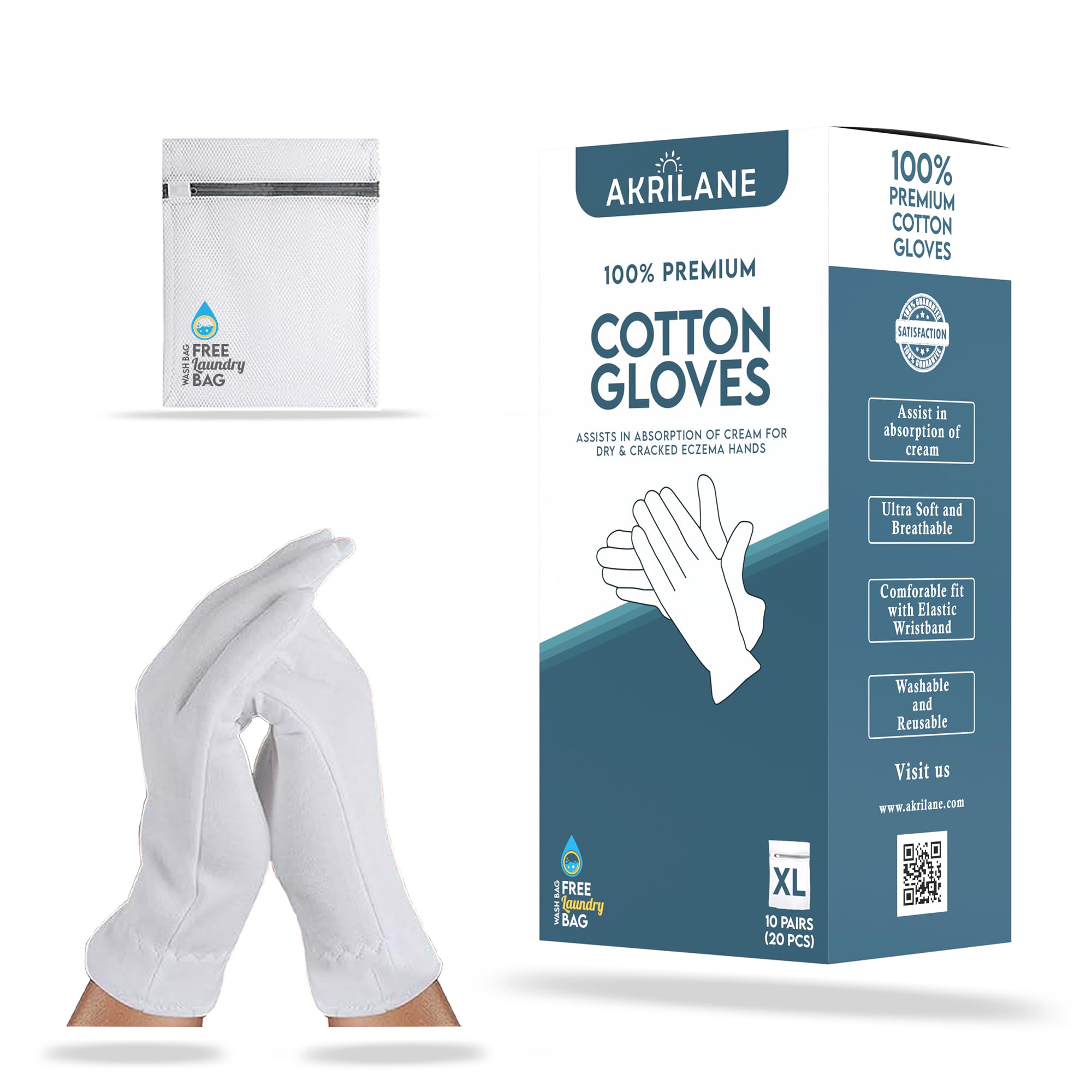 Xl Extra Large 10 Pairs 100% Premium Cotton Gloves For Dry Hands | Moisturizing Overnight Gloves For Eczema, Psoriasis & Skin Sp