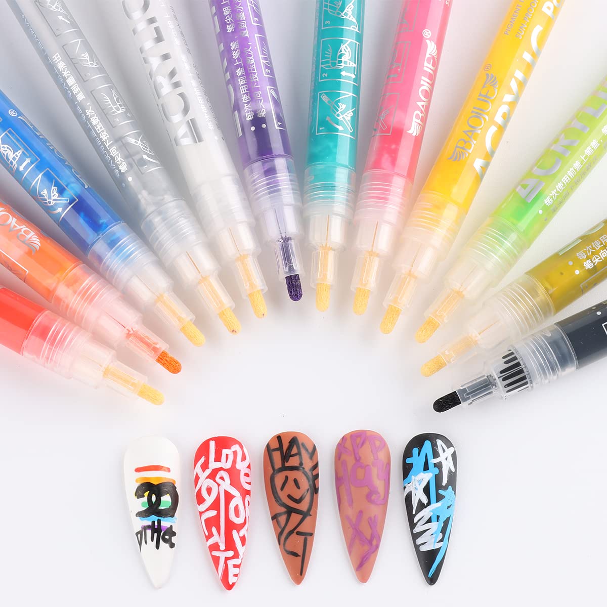 Nail Art Graffiti Pen Set 12Pcs Waterproof Drawing Marker Pen For Nails Neon Enamels Black White Quick Dry Nail Art Painting Pen