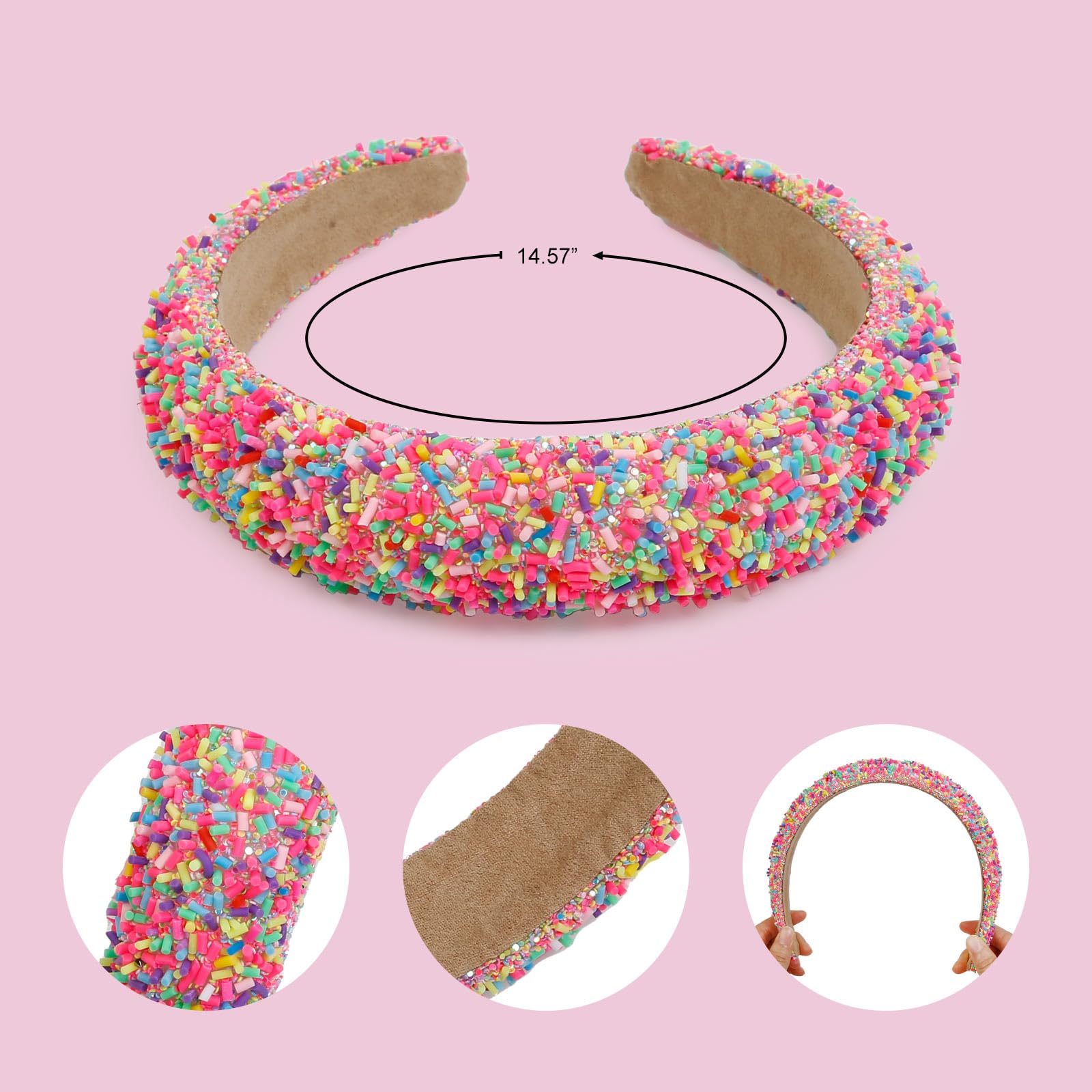 Tebiekoy 2Pcs Sprinkle Headbands For Women Girls Wide Padded Head Bands For Women'S Hair Non Slip Pink Purple Headband Thick Don