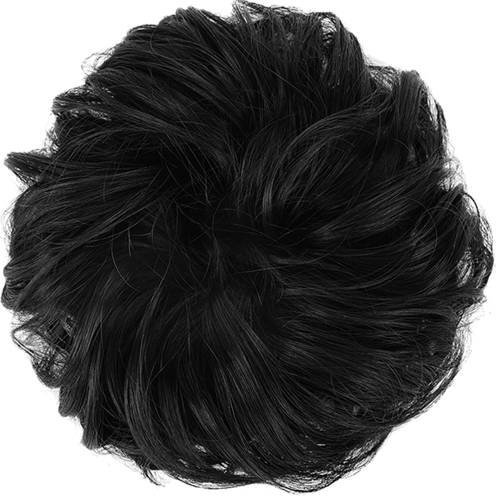 Feshfen Messy Bun Hair Piece Hair Bun Scrunchies Natural Black Synthetic Wavy Chignon Ponytail Hair Extensions Thick Updo Hairpi