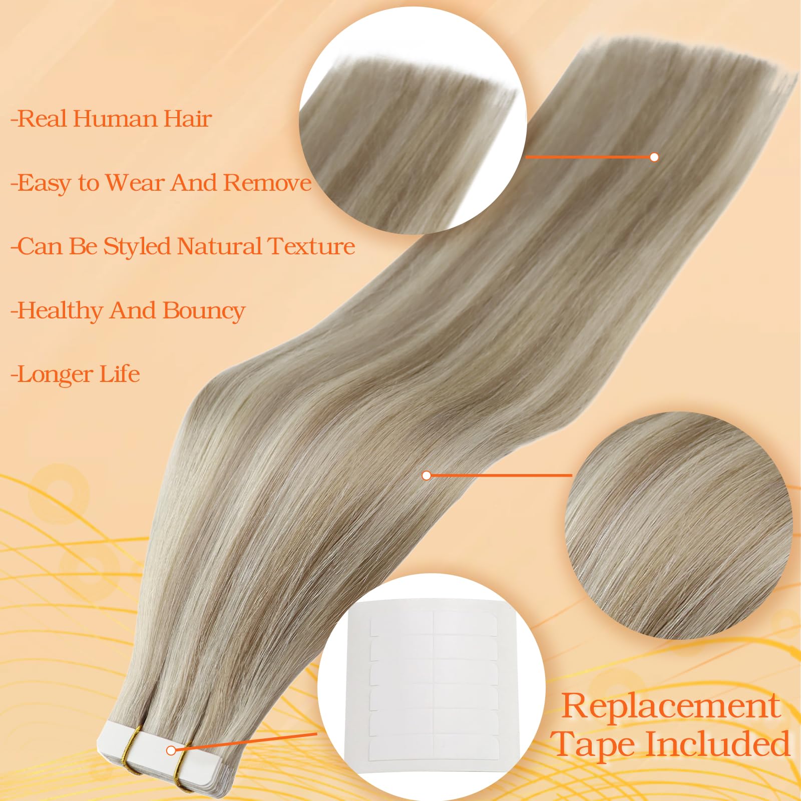 Full Shine Remy Tape In Hair Extensions Color 18 Ash Blonde And 613 Blonde Invisible Tape In Extensions 16 Inch Straight Tape In