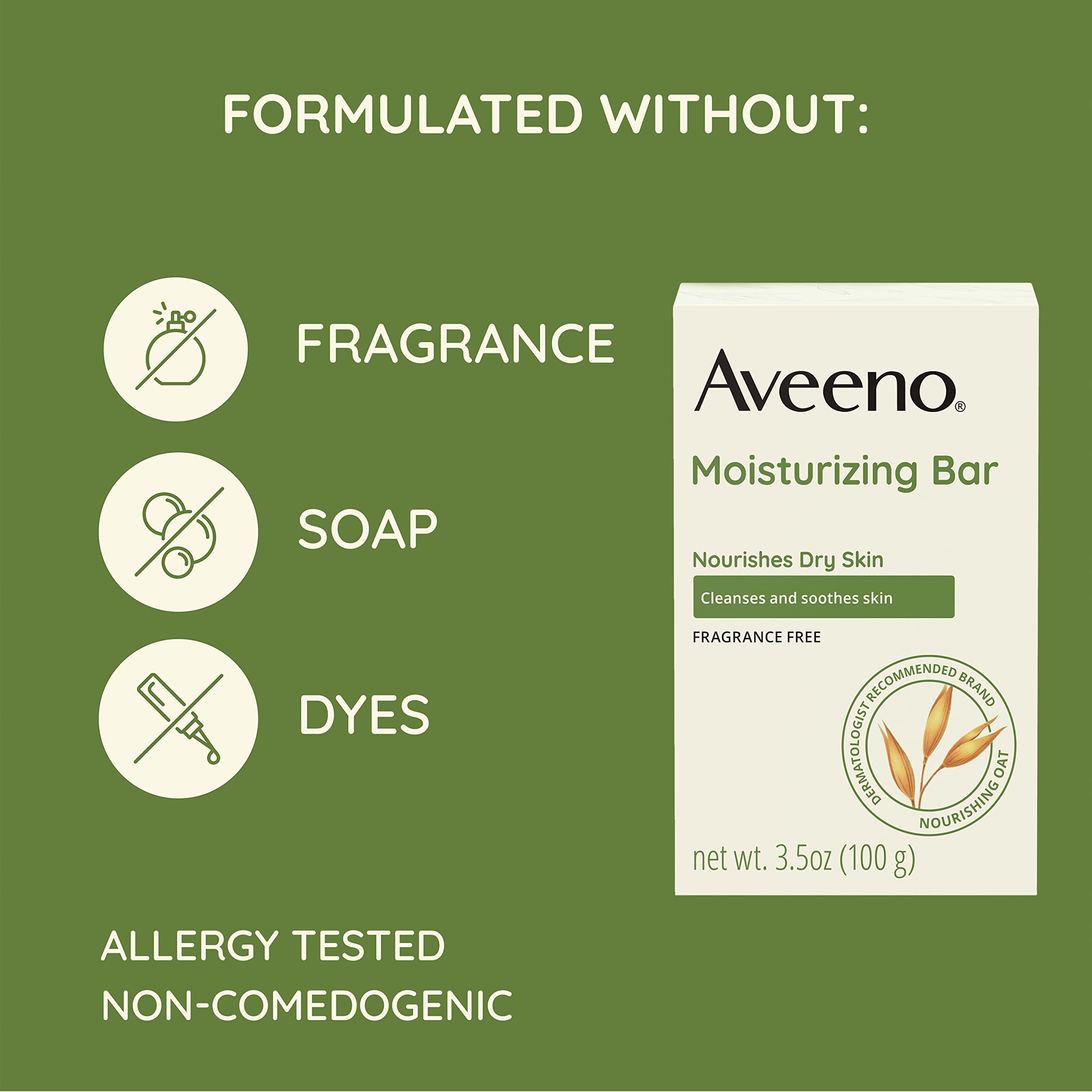 Aveeno Gentle Moisturizing Face Cleansing Bar, Daily Facial Cleanser Bar With Nourishing Oat For Dry Skin, Gently Cleanses & Soo