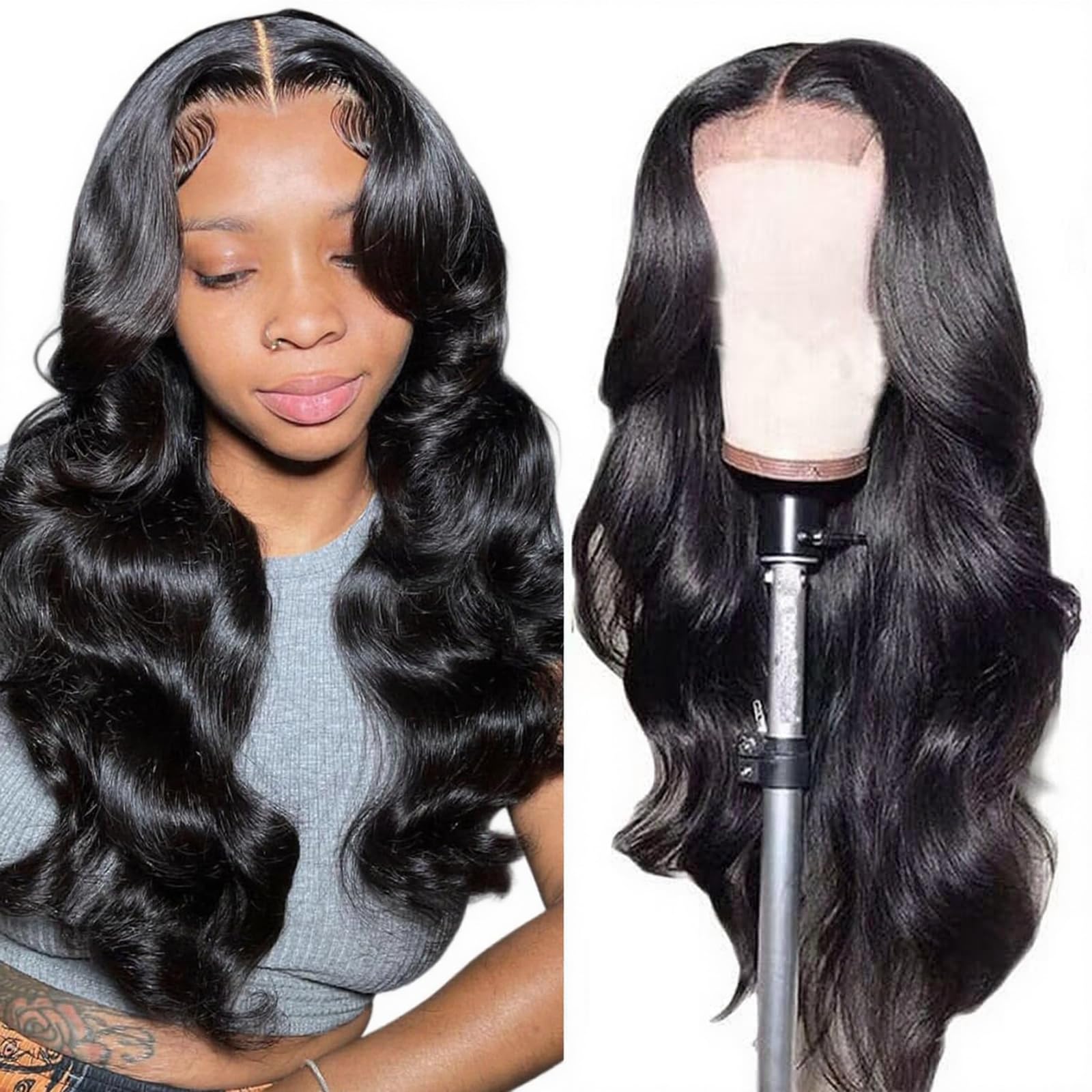 Wahairse Body Wave HD Lace Front Wigs 4x4 Inch Pre Plucked Brazilian Virgin Human Hair 200% Density Glueless Wear For Women (Nat