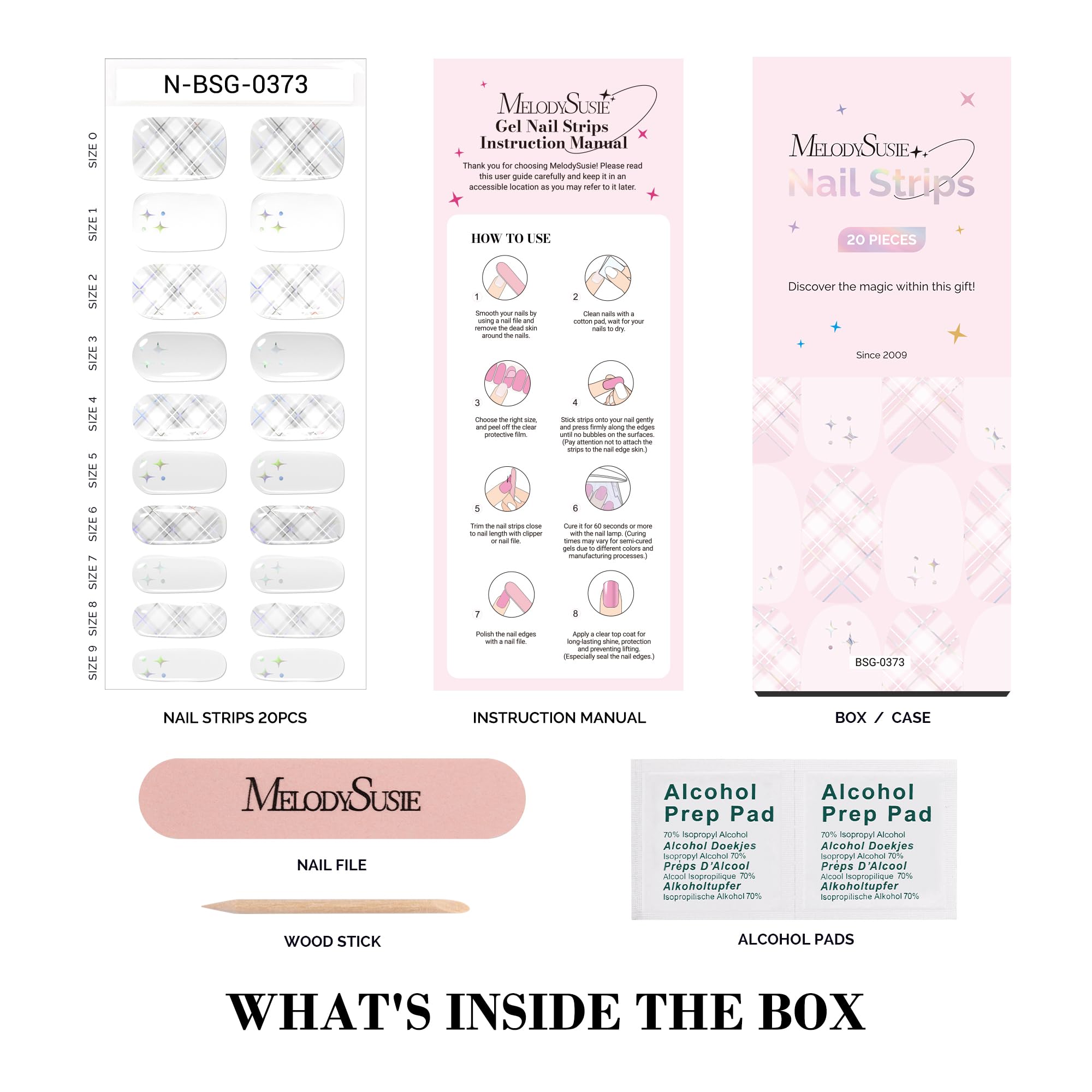 Melodysusie Semi Cured Gel Nail Strips (White Argyle Check)-20 Pcs Gel Nail Stickers, Stars Gel Nail Wraps - Uv Light Required,