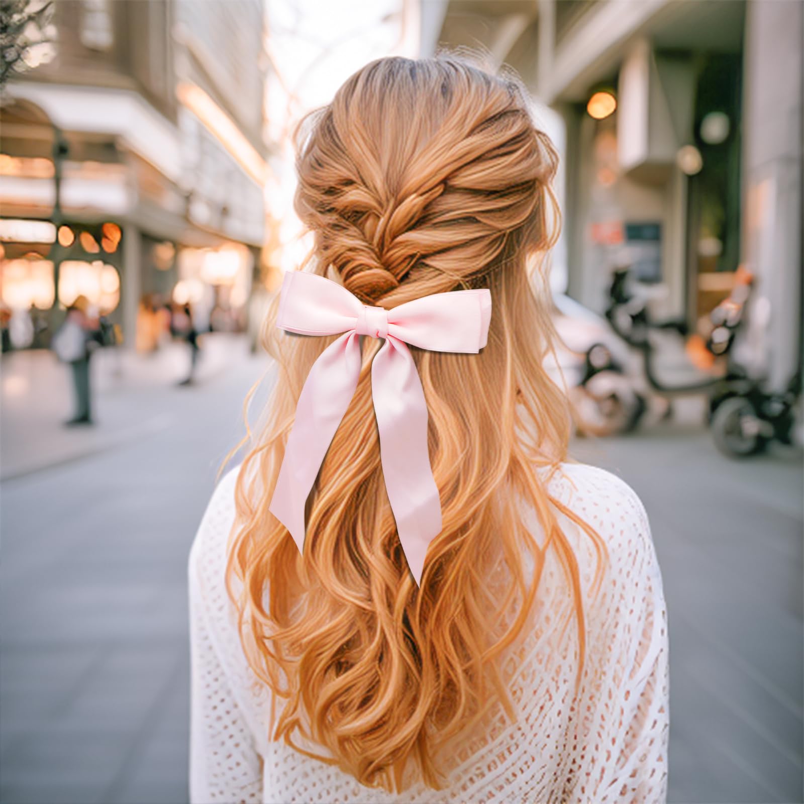 3Pcs Pink Hair Bows For Women Double-Layer Long Tail Bow Hair Clip Hair Ribbon Ponytail Holder Hair Accessories For Girls Toddle