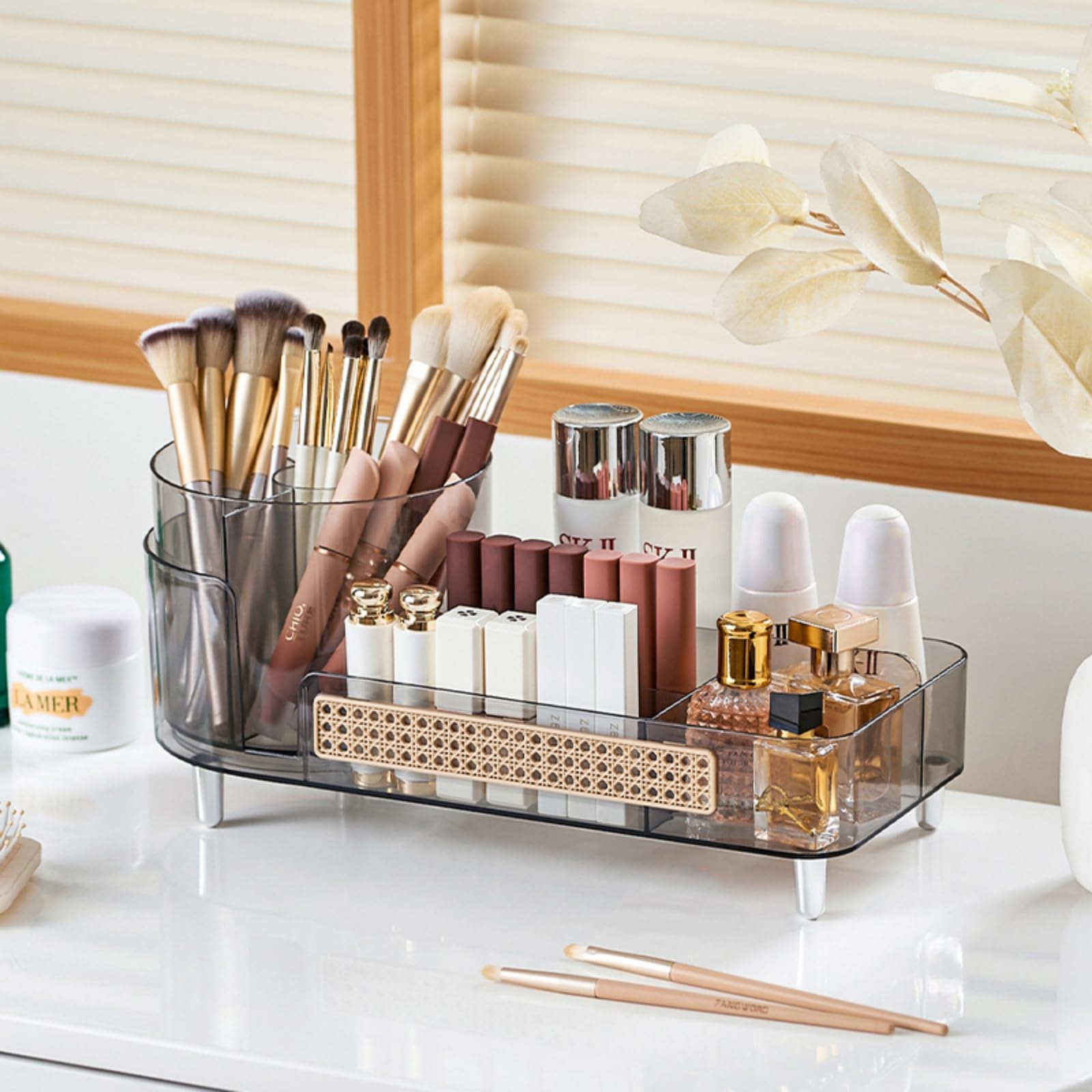 Rotating Makeup Organizer,Large Capacity Countertop Skincare Organizer,2 In 1 Bathroom Makeup Caddy,Cosmetic Display Case (Cryst
