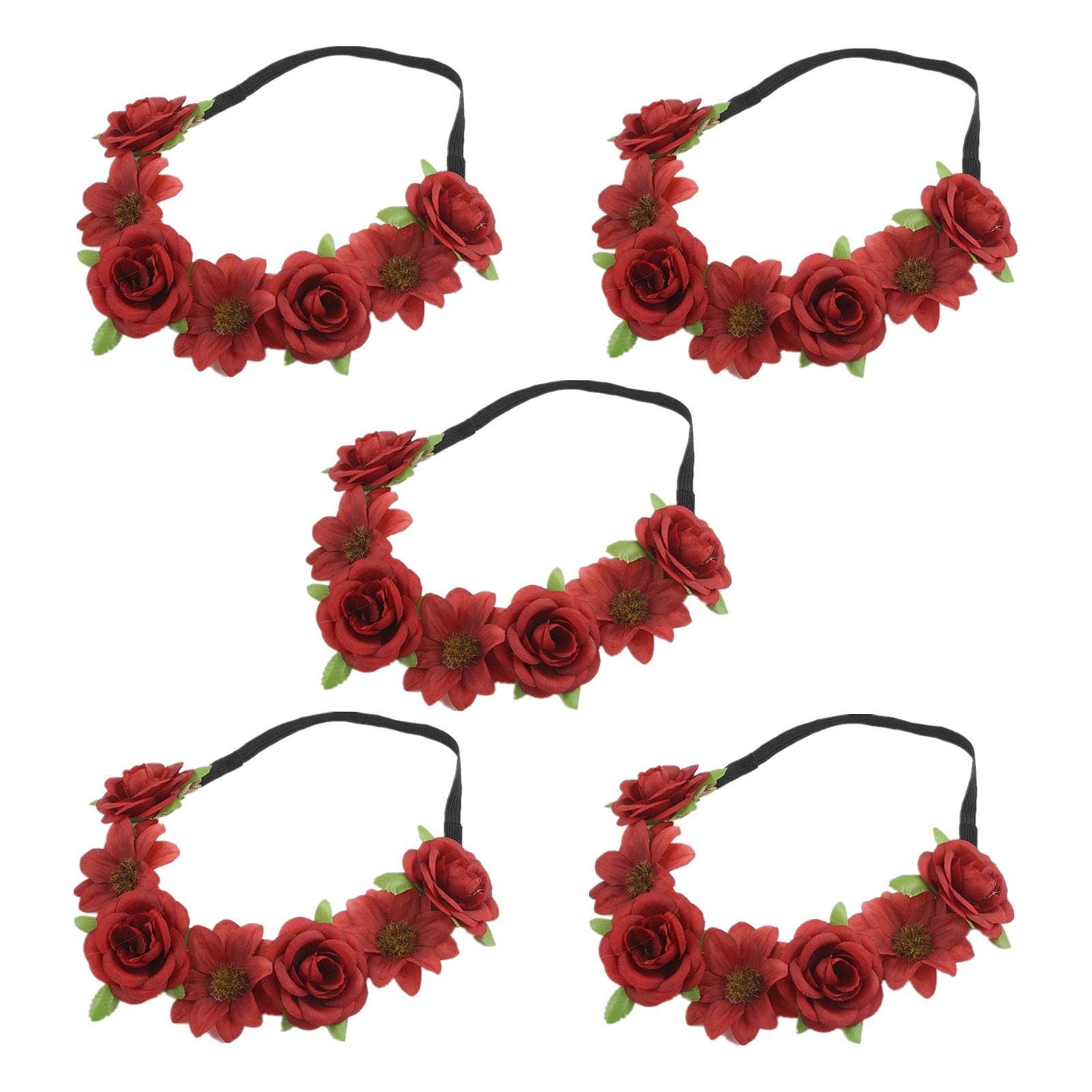 CALANDIS 5Pcs Headdress Flower Crown Bride Headband Wreath for Wedding Red | Hats & Headwear | Clothing, Shoes & Accessories