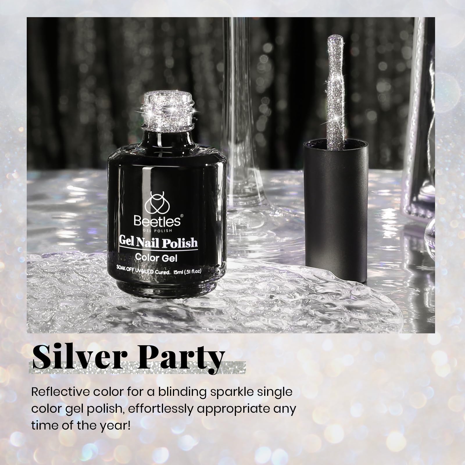 Beetles Reflective Gel Nail Polish 15Ml Nail Gel Silver Glitter Nail Polish Soak Off Uv Led Nail Lamp Gel Polish Nail Art Manicu