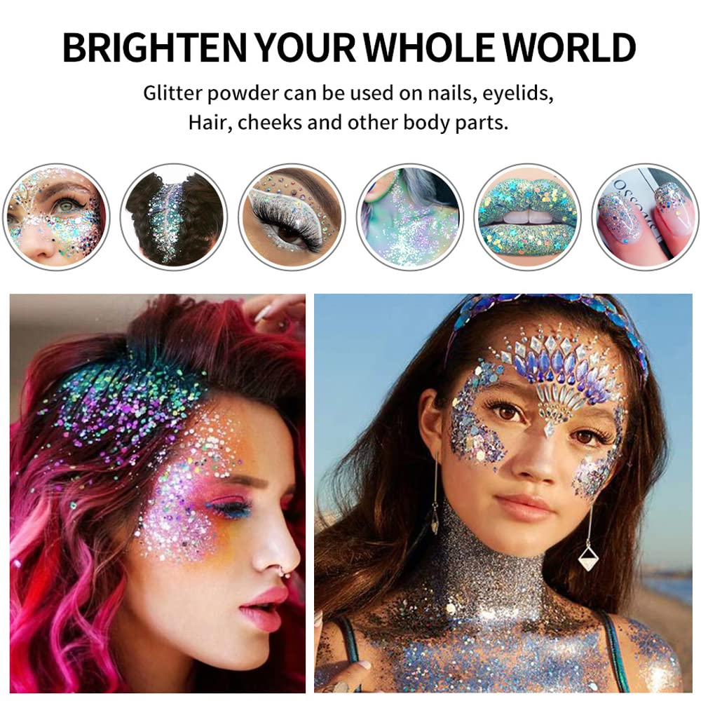 Yeweian Glitter Eyeshadow Palette, Shimmer Purple Pink Blue Colorful Eyeshadow Palette, Lip Face Eye Glitter Makeup, Lasting Wat
