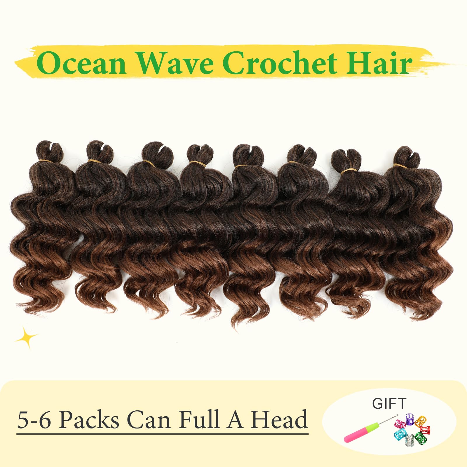 AMELI Ocean Wave Crochet Hair 9" Deep Wave Synthetic Extensions, 7 Packs, T30 Color, Wet and Wavy for Black Women