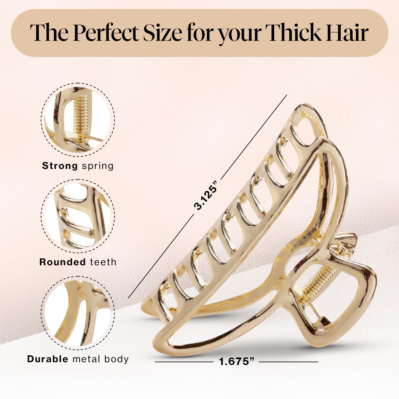 Kitsch Metal Claw Clips - Large Claw Clips For Thick Hair | Metal Hair Clips For Women | Gold Hair Clips & Silver Hair Clips | H