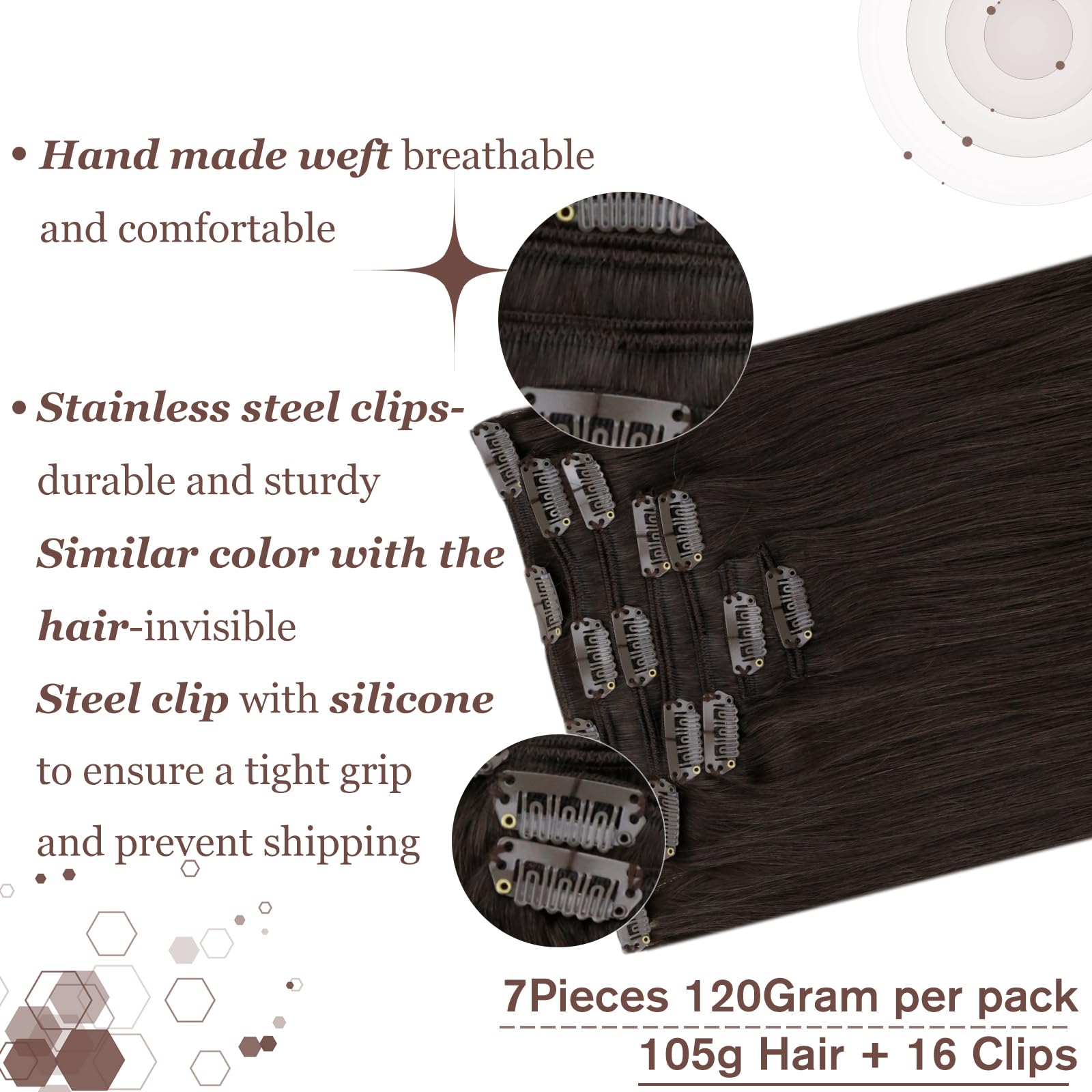 Hetto Clip in Hair Extensions Real Human Hair Brown Real Hair Clip in Extensions Human Hair 20 Inch Remy Hair Clip in Hair Exten