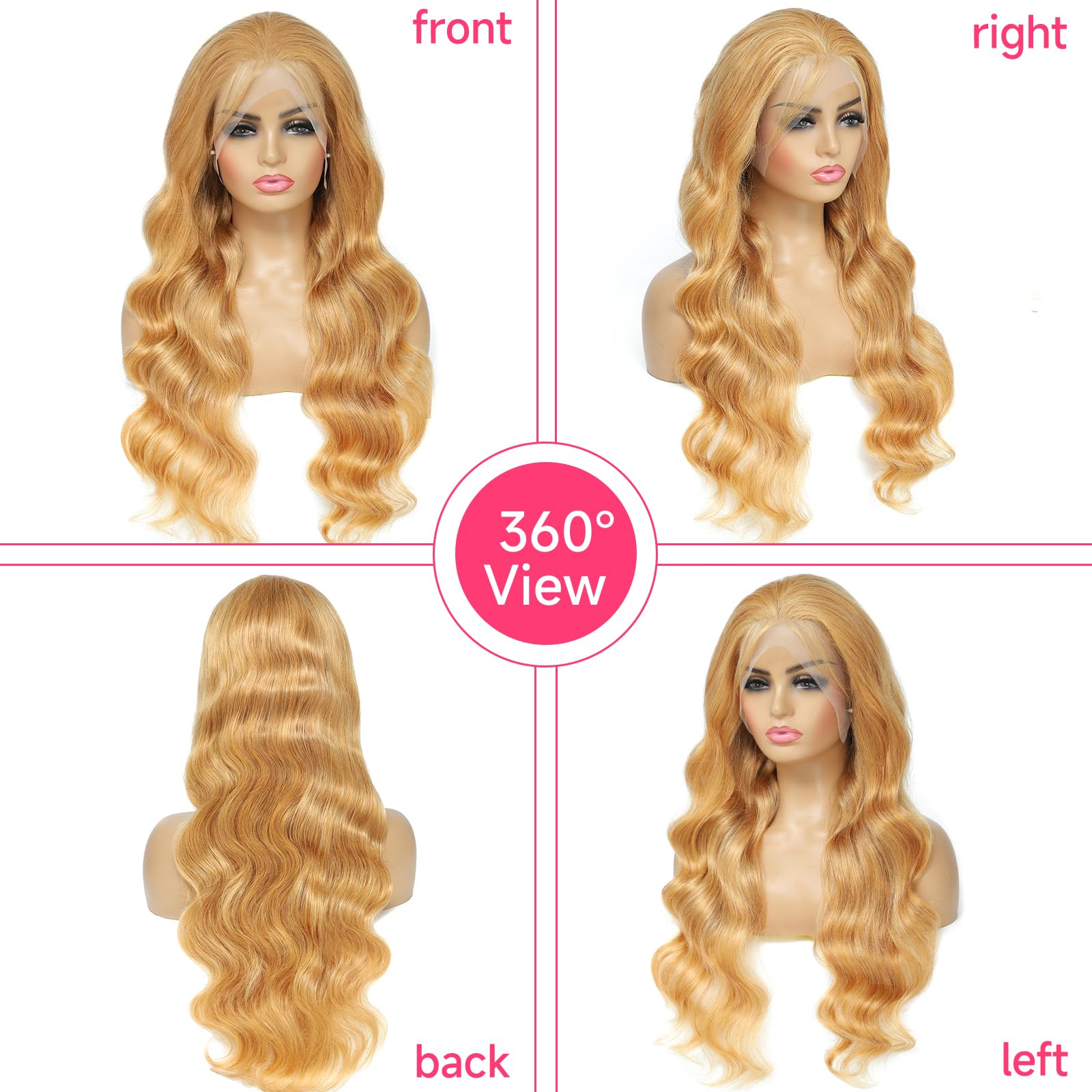 Lotulo Honey Blonde Lace Front Wig Human Hair 180% Density Body Wave Honey Blonde Wig Human Hair 13X4 Blonde Wig Human Hair #27