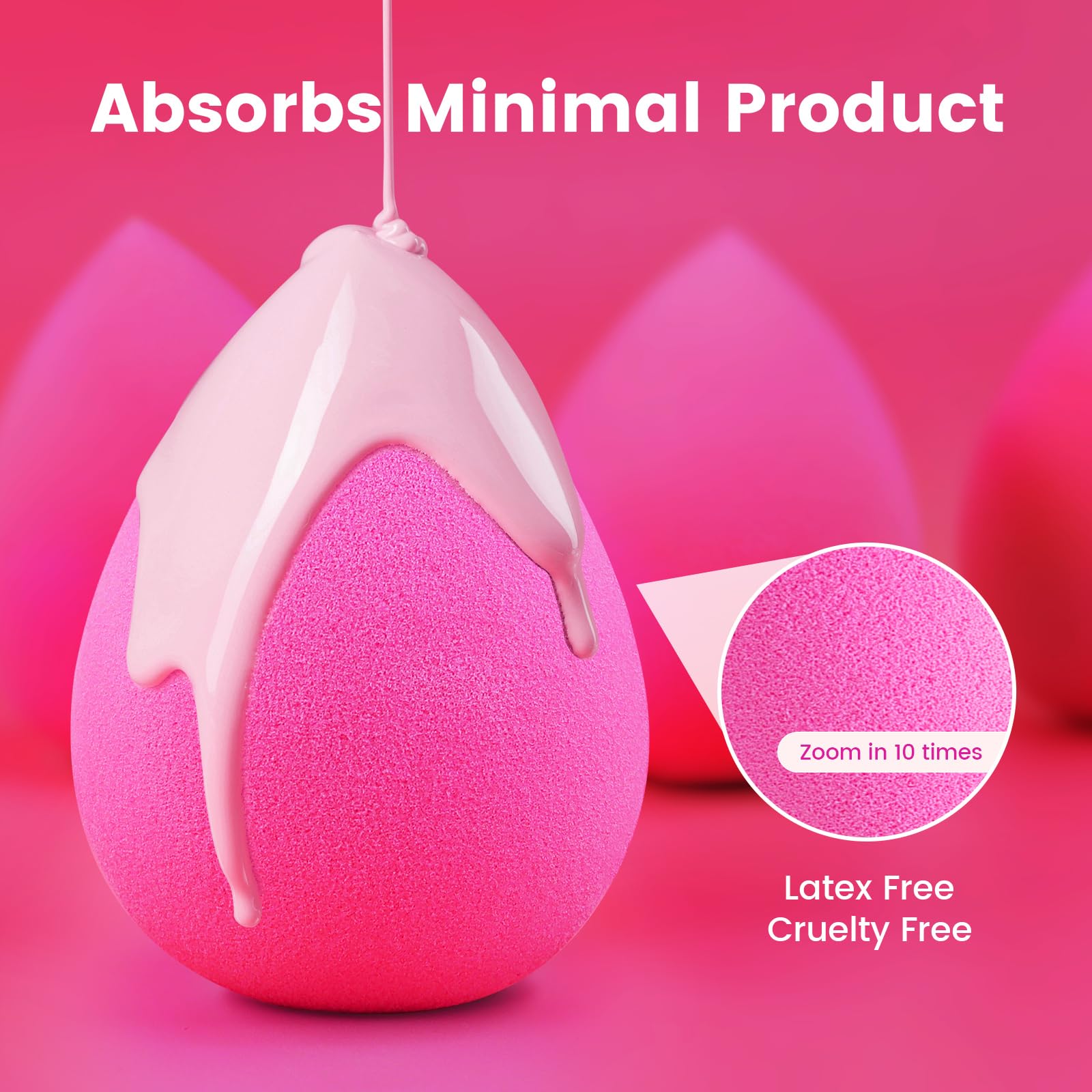 Beakey 5 Pcs Makeup Sponges, Latex-Free Beauty Sponge For Flawless Liquid, Cream, And Powder Application, Rose Pink Sponges