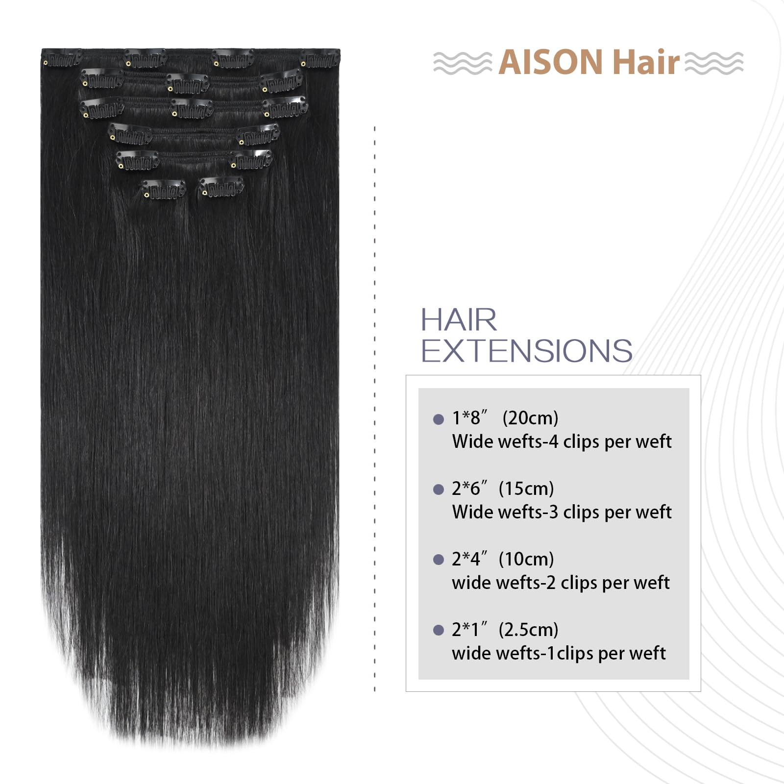 Aison Black Hair Extensions Clip in Real Human Hair 100G 100% Remy Human Hair Clip in Extensions Soft Silky Straight 7pcs 16clip
