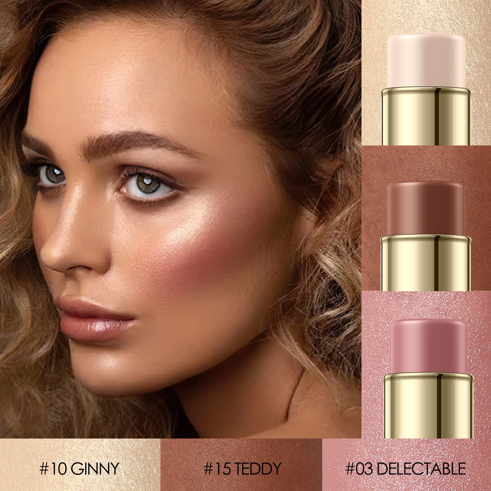 Falocutus 3 Pcs Neutral Contour Stick Set,Cream Blush & Highlighter Bronzer Pen,Long Lasting & Smooth Natural Face Contouring Il