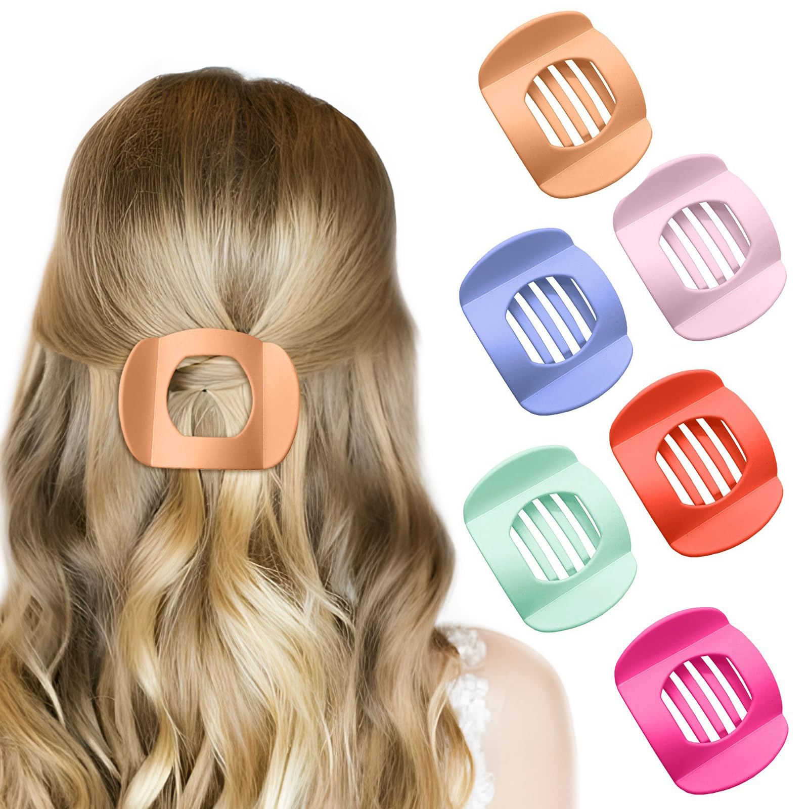 6Pcs Flat Hair Clips for Women,Volume Flat Top Rainbow Colorful Clip for Thick or Thin Hair,Picura Large Hair Claw Clips Strong 
