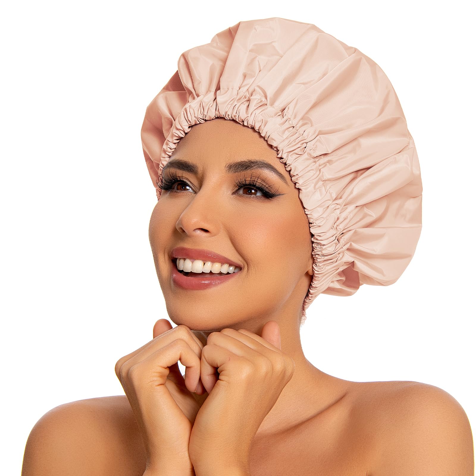 Reusable Shower Cap For Women, Large Waterproof Shower Bonnet Washable Elastic Band Bath Hair Hat For Long Hair, Braids(Orange)