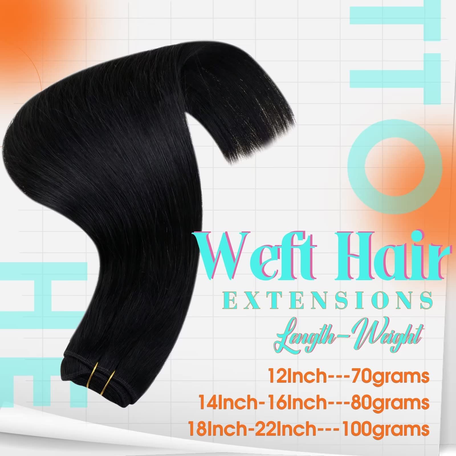 Hetto Black Sew in Weft Human Hair Straight Weft Hair Extensions Human Hair #1 Jet Black Weave Human Hair 20 Inch 100g