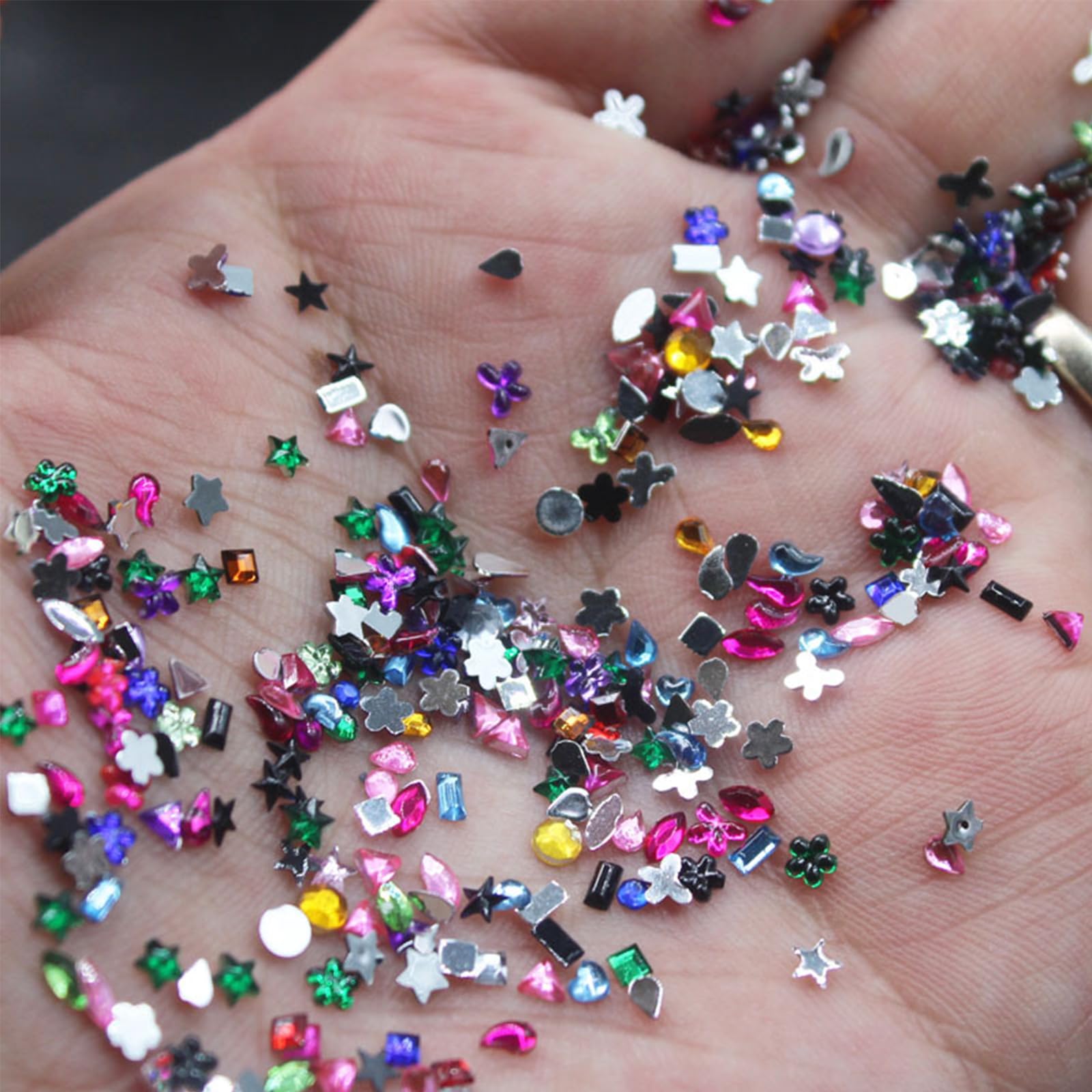 Lbpepamz 2000Pcs Colorful Rhinestones Nail Art Charms Multi Shape Crystal Flat Back Nail Gems 3D Mini Heart Star Flower Nail Dia