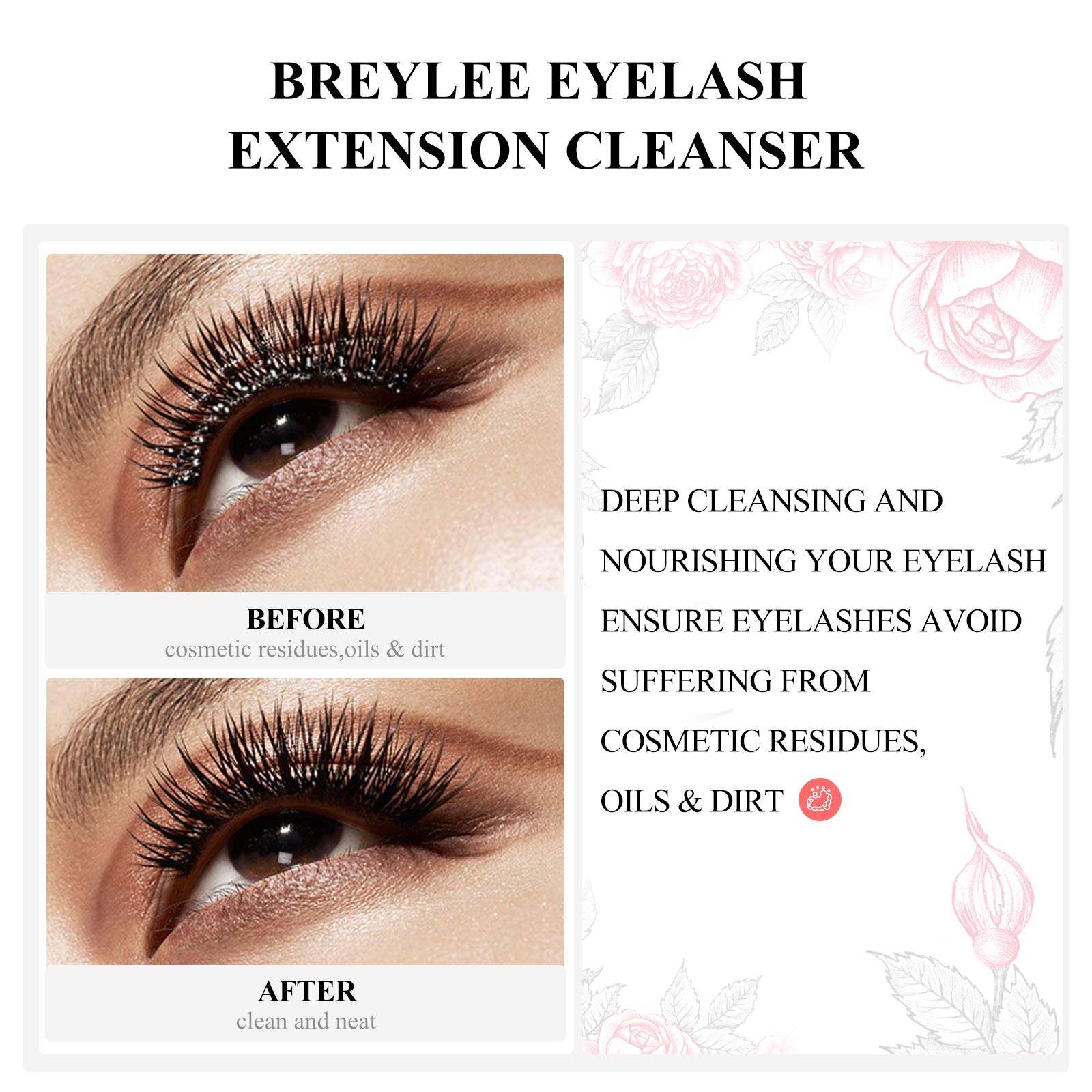Breylee Shampoo For Lash Extensions, 60Ml+Rinse Bottle+Brushes, Eyelash Extension Cleanser, Lash Wash Bath, Lash Cleaner, Parabe