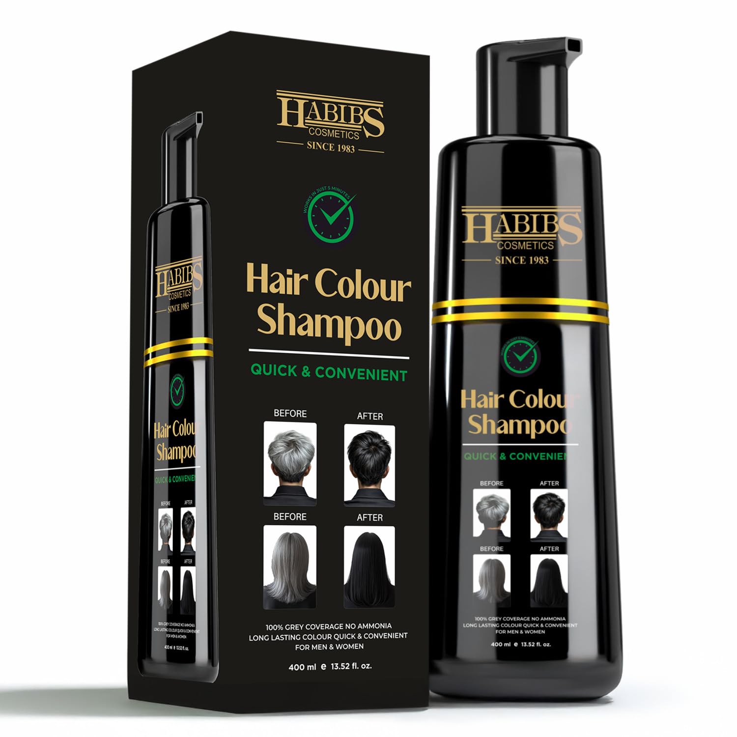 Habibs Orgamatics Hair Color Shampoo For Gray Hair - Magic Hair Dye Shampoo - Colors Hair In Minutes-Long Lasting-400 Ml-3-In-1 