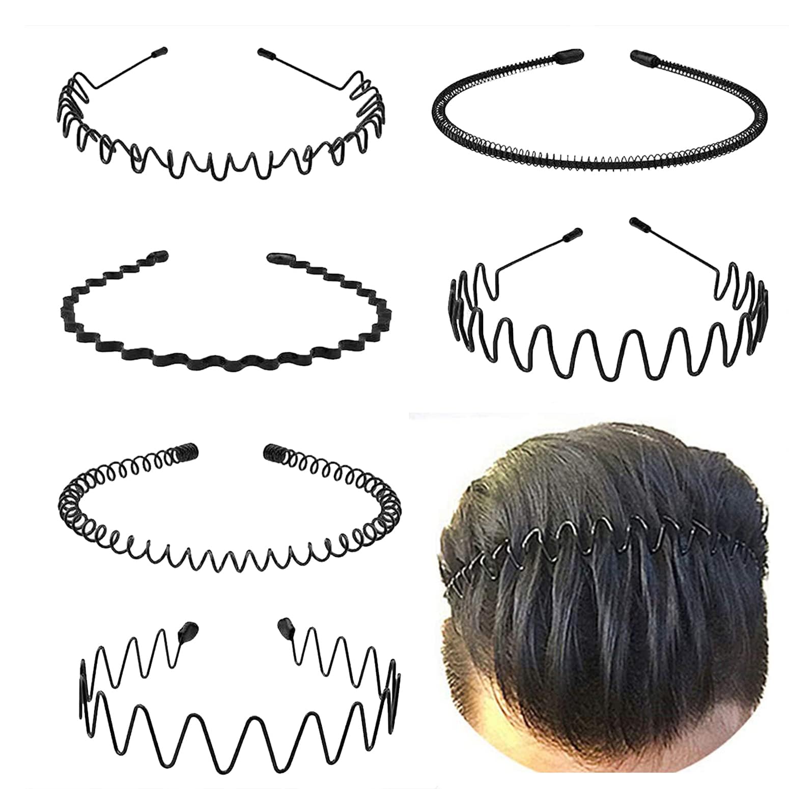 Kelubatu Metal Headbands For Men Fashion Headbands For Women, Unisex Wavy Headbands Outdoor Sports Headbands Simple Elastic Non-