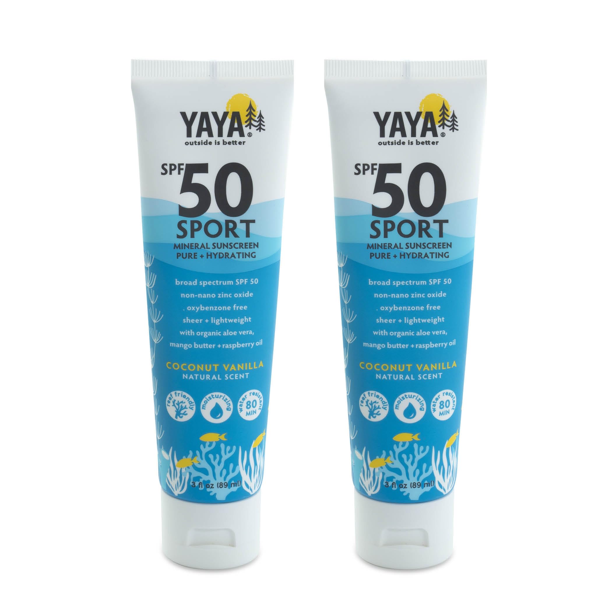 YAYA ORGANICS Sport Mineral Sunscreen Lotion with Free Sponge Applicators, SPF 50, Reef-Friendly, Non-Nano Zinc Oxide, Water-Res