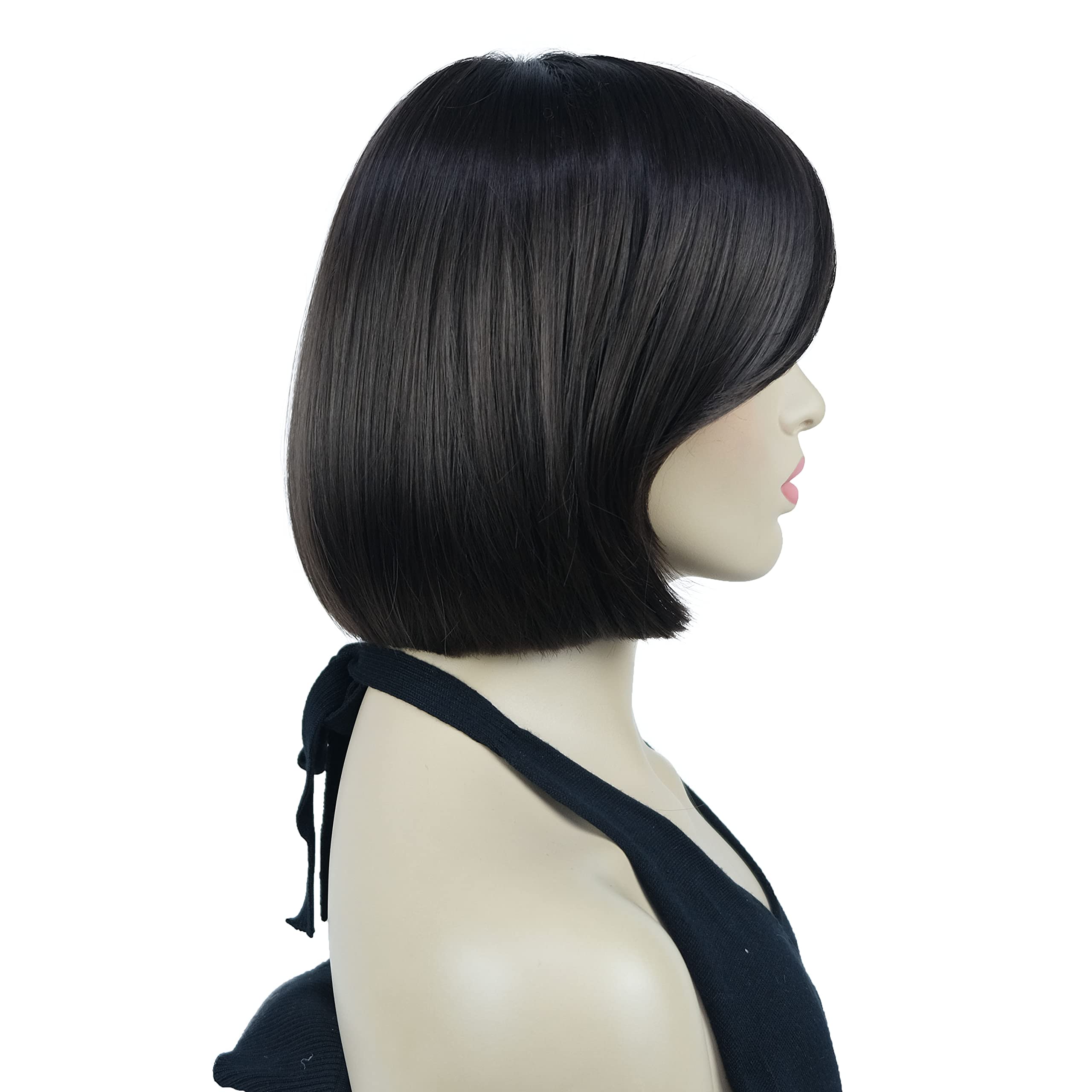 Lydell 8'' Straight Short Wigs Bob Hair With Bangs Cute Central Dot Top Heat Resistant Synthetic Wigs (Chestnut Brown)