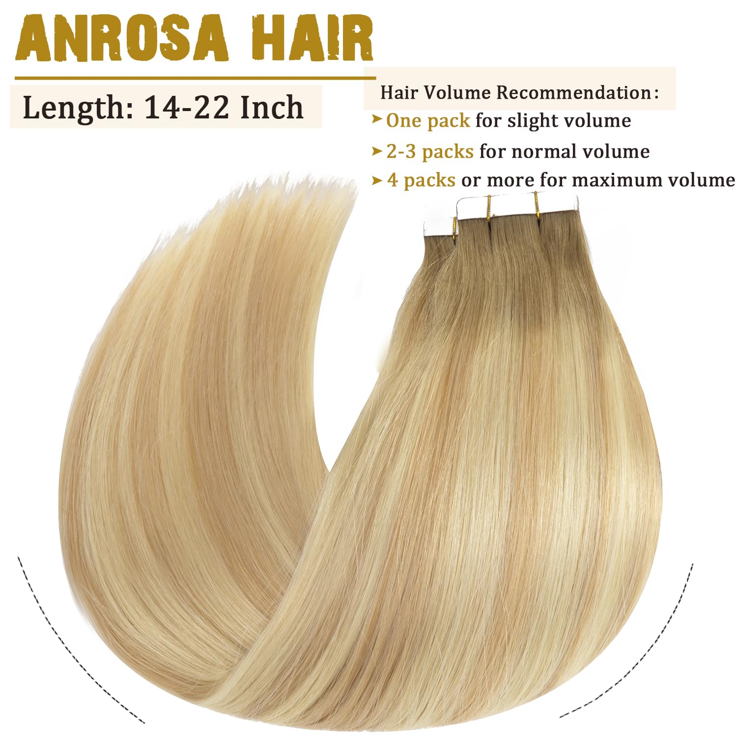 Anrosa Tape In Hair Extensions Human Hair 16 Inch Balayage Seamless Tape On Hair Skin Weft Color 8 Ash Brown Fading To 12 Dark D