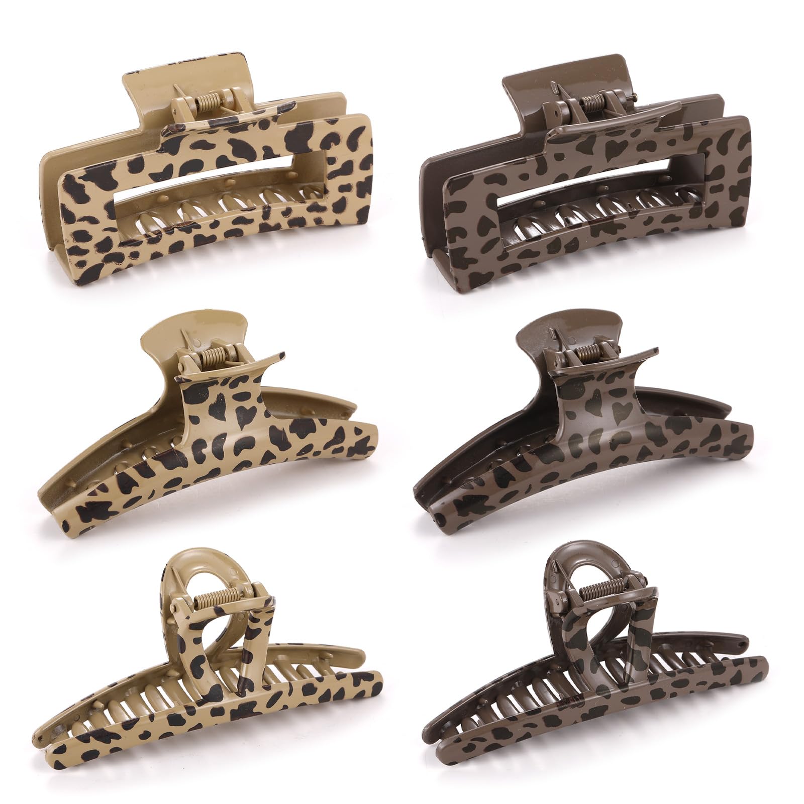 Paderison 6Pcs Hair Clips Checkered Claw Clips for Women Brown Rectangle Hair Clip Strong Hold Claw Y2K Hair Accessories for Thi