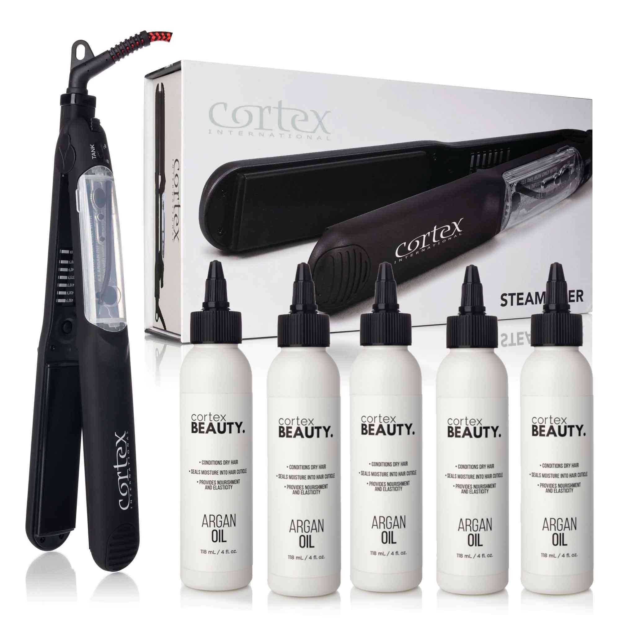 Cortex Professional Vapor Hair Straightener Flat Iron for Hair 1.25'' Ceramic Premium Argan Infusion Steamliner - Dual Voltage S