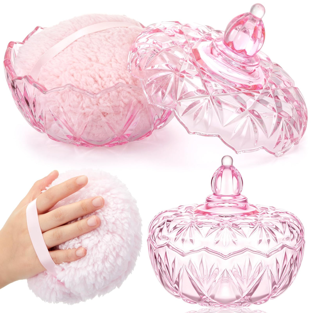 Tioncy 2 Pcs Extra Large Dusting Powder Puff and Container for Women-6 ...