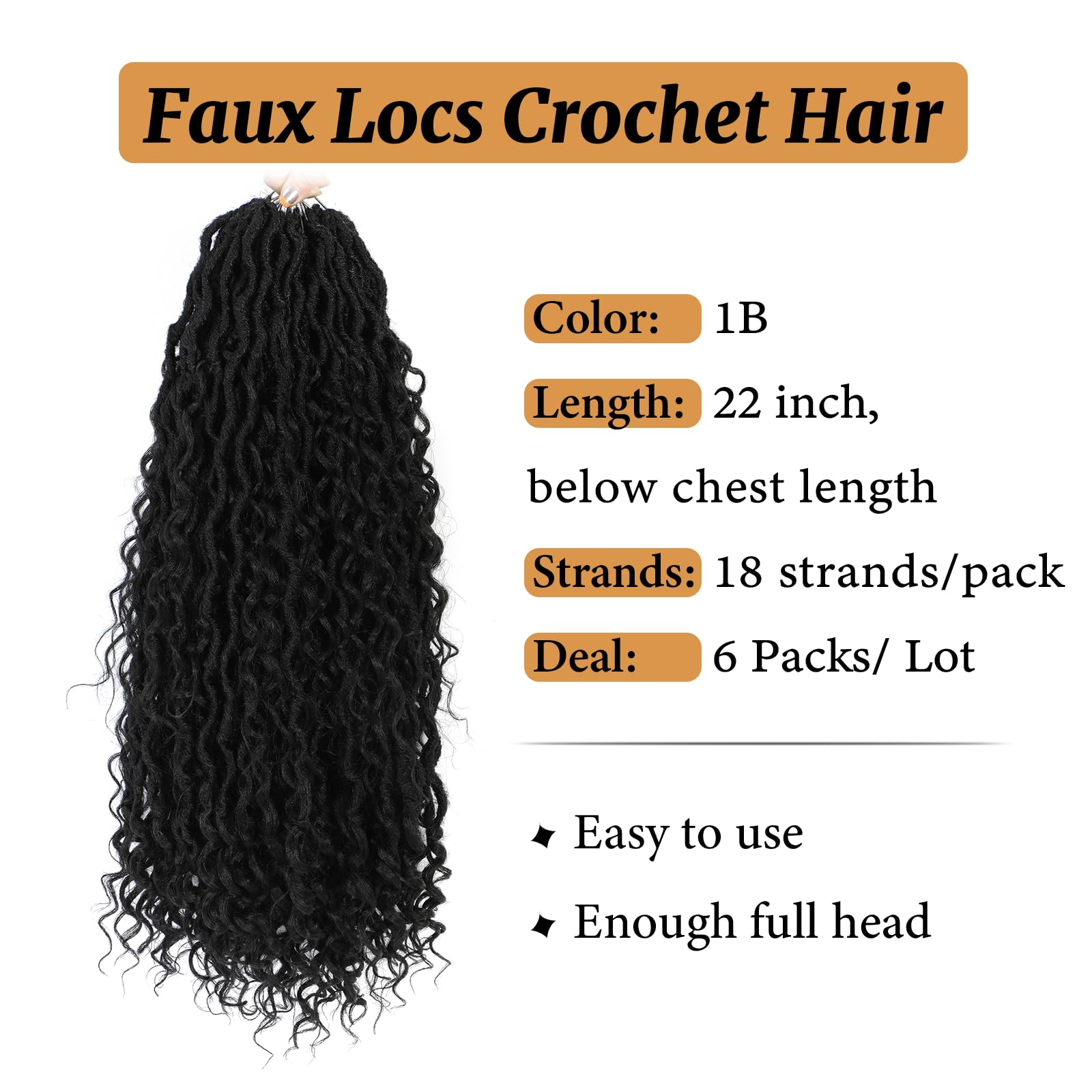 Forevery Faux Locs Crochet Hair 22 Inch Goddess Locs Crochet Hair 6 Packs Prelooped Crochet Hair For Black Women, Crochet Boho L