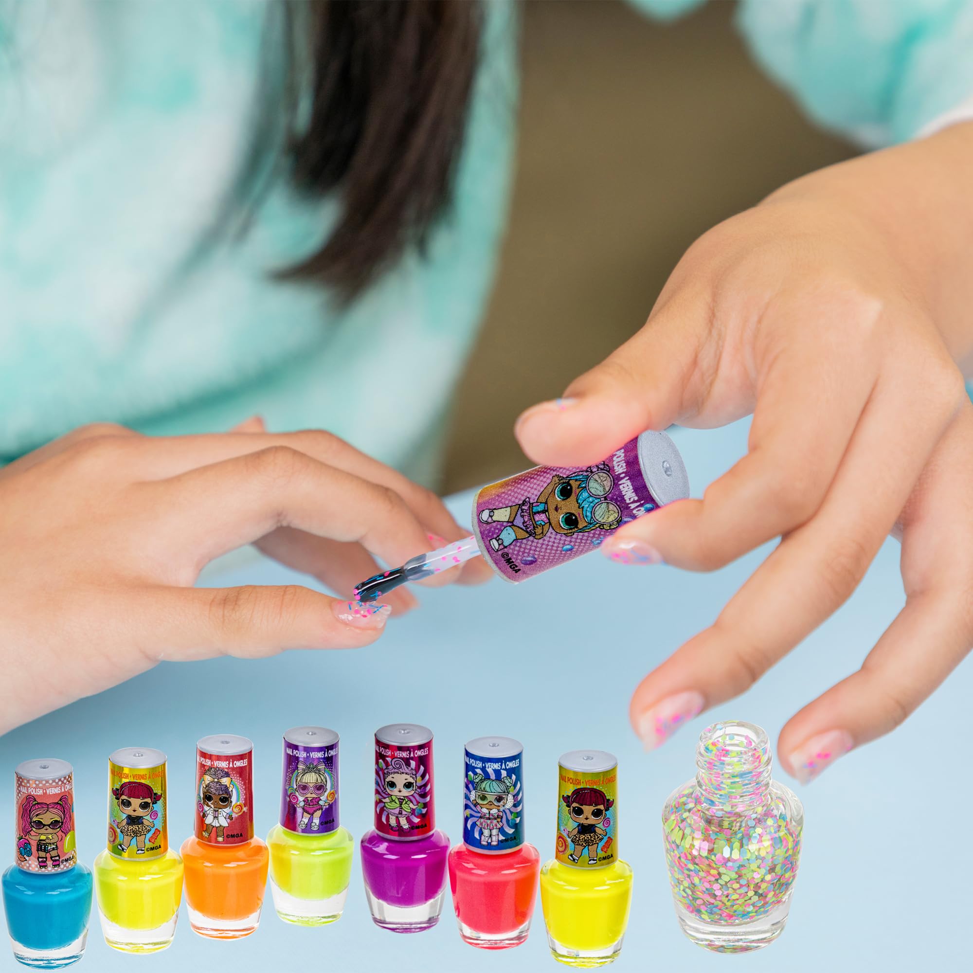 L.O.L Surprise! 8 pc Non Toxic Nail Polish Set for Kids with Nail Dryer | Peelable Nail Varnish Kit for Ages 3+ by Townley Girl