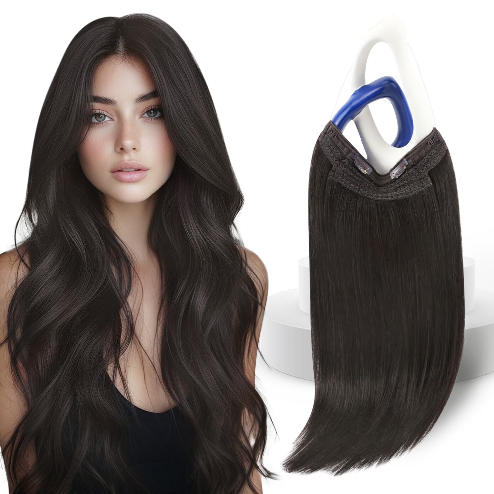 Sunny Hair Wire Hair Extensions Real Human Hair Fish Line Human Hair Extensions Invisible Wire Extensions Mocha Brown #1C 12 Inc