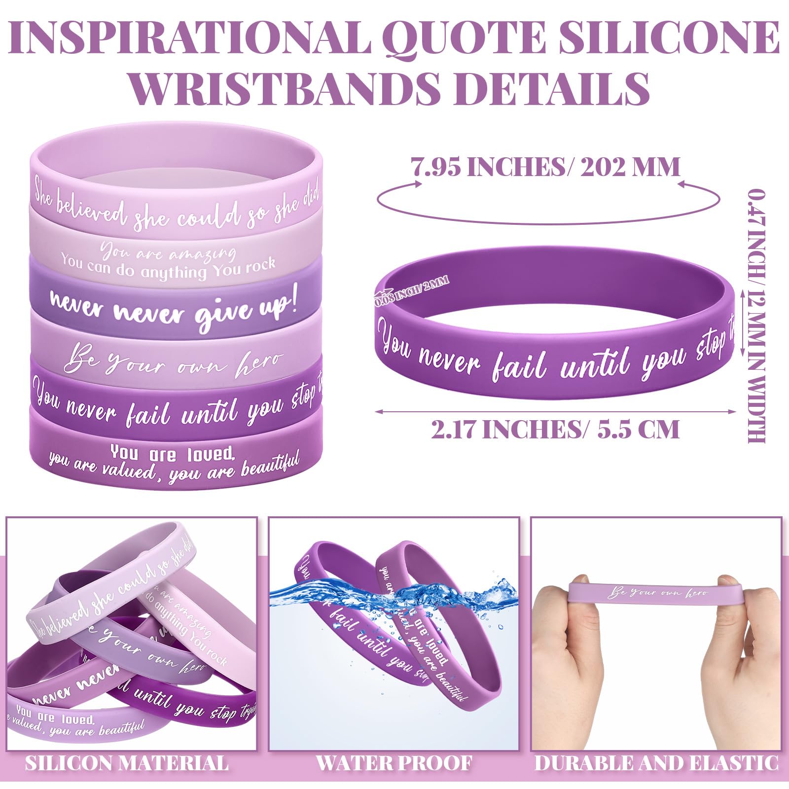 Sasylvia 30 Pcs Motivational Quote Rubber Wristbands Inspirational Silicone Bracelets Stretch Unisex Wristbands for Women Men Gr