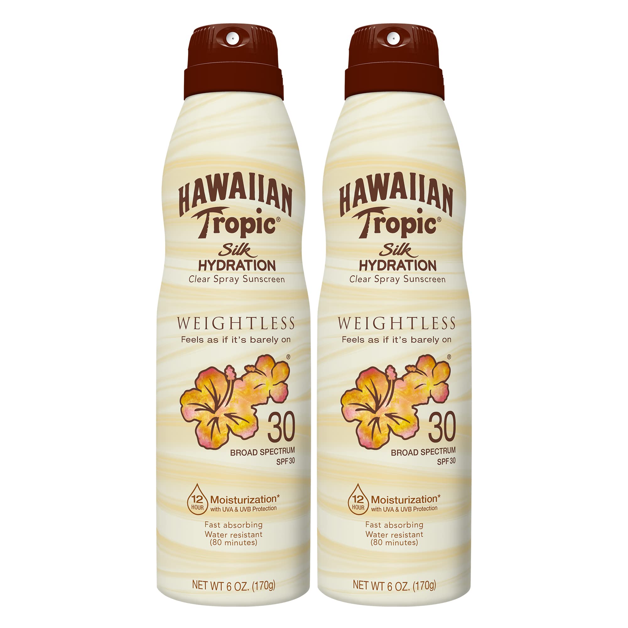 Hawaiian Tropic Weightless Hydration Clear Spray Sunscreen Spf 30, 6Oz Twin Pack | Hawaiian Tropic Sunscreen Spf 30, Sunblock, O